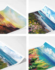 Set of 4 mini landscape art prints of the coast and wildflowers by seascape artist Rachel Painter