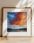 Confidence, oak framed landscape prints, ready to hang of dramatic sunset and clouds over the Helford River, Cornish prints by Rachel Painter artist