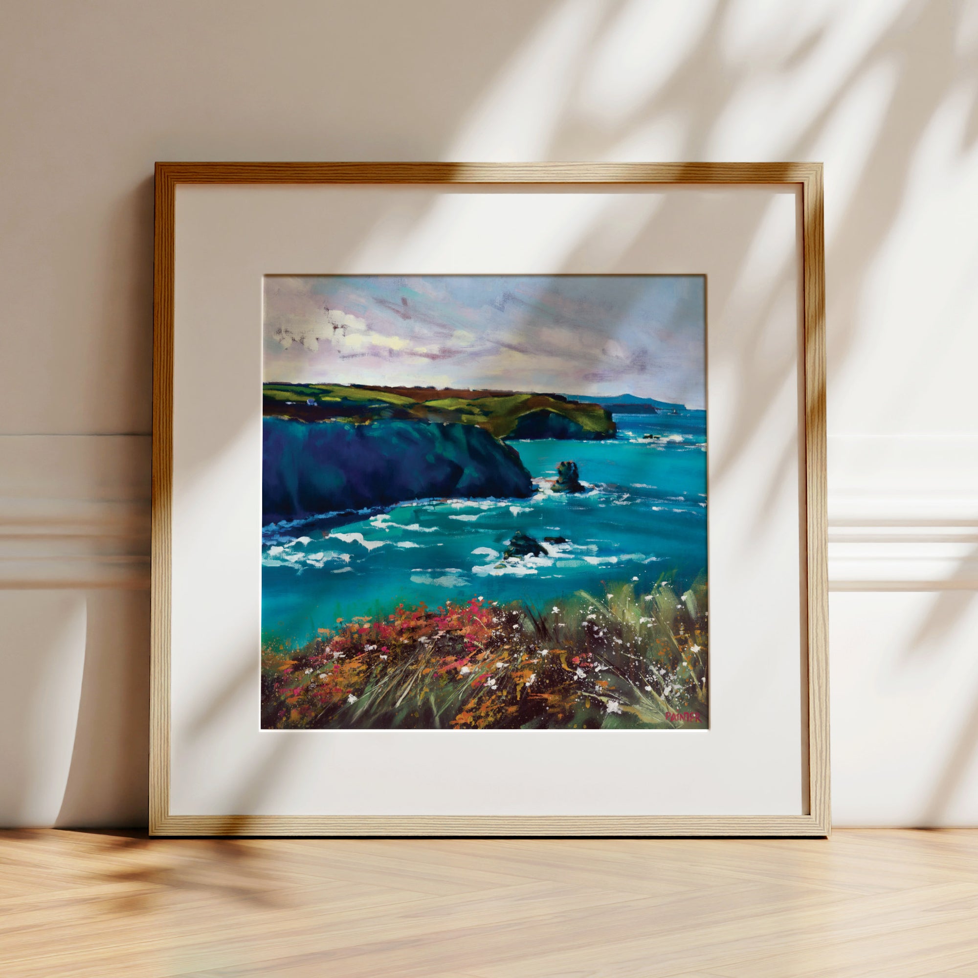 Upon A Pavement Of Sapphire, limited edition framed prints in oak, ready to hang - inspired by Cornwall’s coastline around Portreath by British artist Rachel Painter