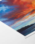 Fine art paper print with white border of shimmering sunset painting