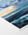 Fine art paper print with white border of seascape painting at sunset with waves along the horizon