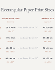 Chart showing rectangular paper print sizes and their corresponding framed sizes.