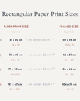 Chart showing rectangular paper print sizes and their corresponding framed sizes.