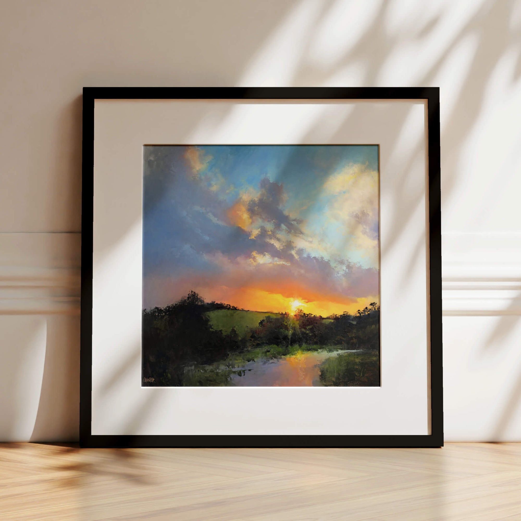 Windswept Love No.8 limited edition framed prints in black, ready to hang - inspired by a Falmouth River sunset near Trelissick Gardens by Cornwall artist Rachel Painter