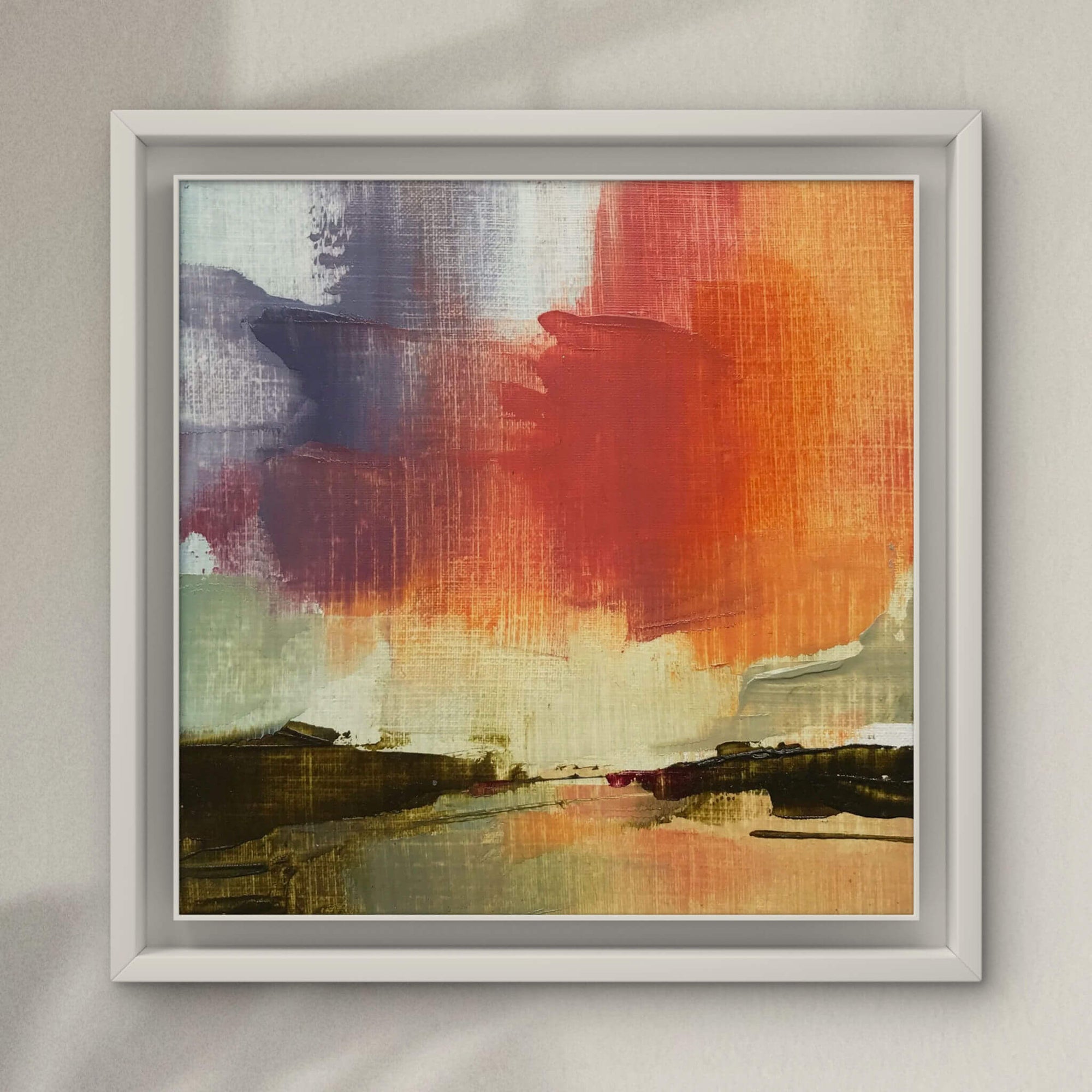 Mini framed coastal painting at sunset by Rachel Painter
