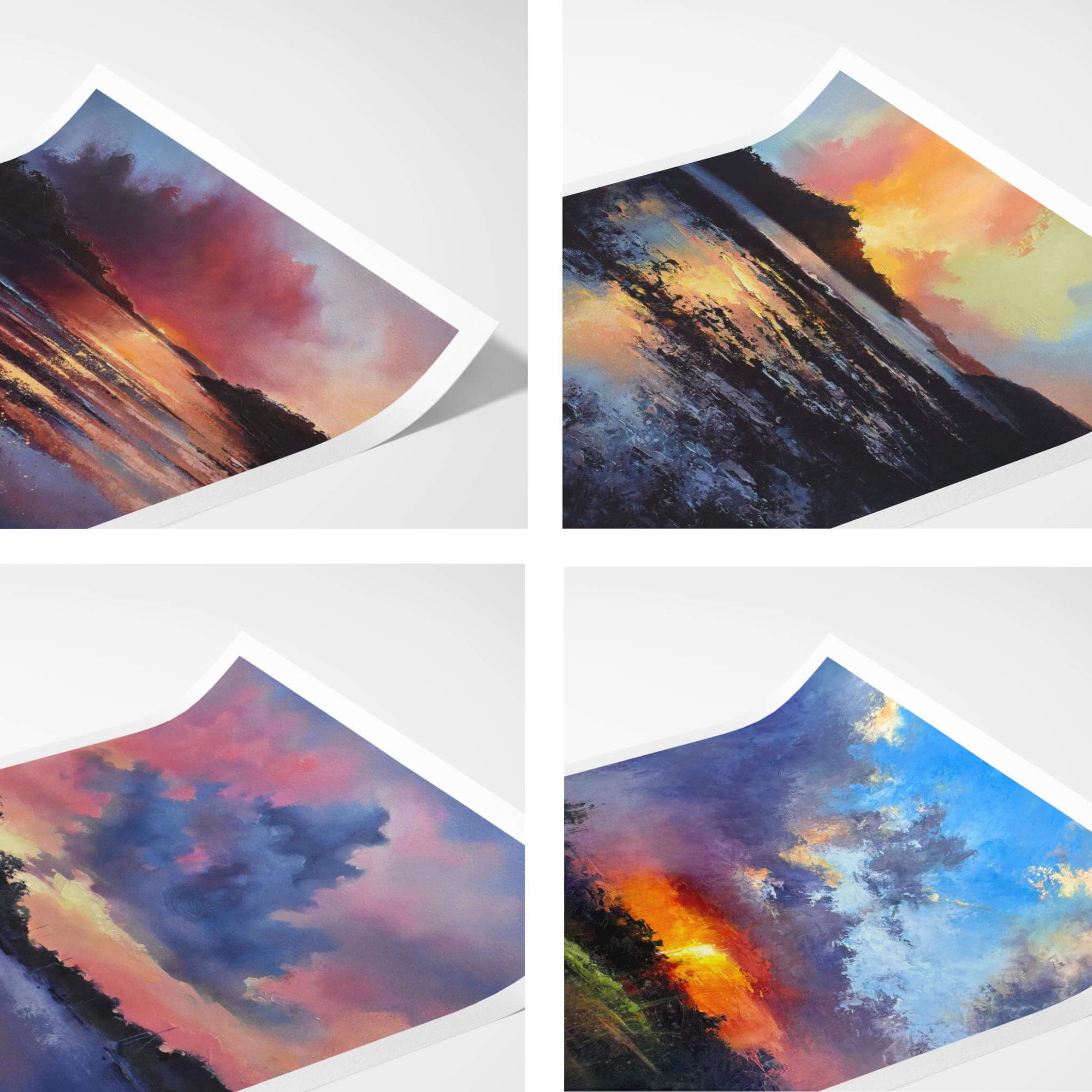 Set of 4 mini landscape art prints of sunset skies by sky artist Rachel Painter