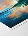 Fine art paper print with white border of a sunset over water with vibrant colors.