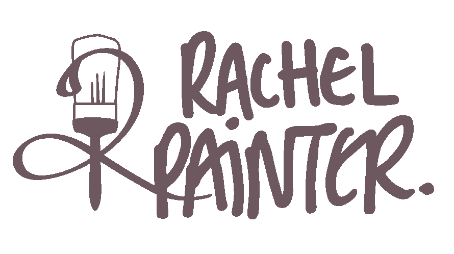 Logo for Rachel Painter Artist - landscape oil paintings of Cornwall and other British landscapes- with a paintbrush icon