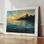 Paved In Light No.1, white framed coastal art prints of glowing sunset with trees reflecting on water on the Helford River by Cornwall artist Rachel Painter